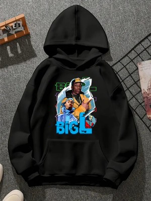 Comvicho Biggie V5 Baskılı Kapşonlu Siyah Sweatshirt