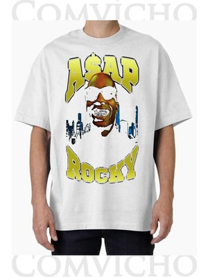 Comvicho Unisex Asap Rocky V9 Tasarım Baskılı Oversize Tişört