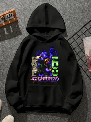Comvicho Denzel Curry V3 Baskılı Kapşonlu Siyah Sweatshirt