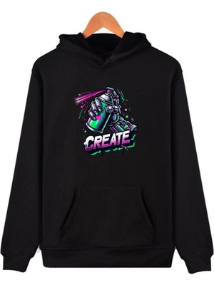 Comvicho Create Baskılı Kapşonlu Siyah Sweatshirt