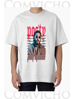 Comvicho Unisex Post Malone V3 Tasarım Baskılı Oversize Tişört