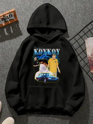 Comvicho Koykoy V1 Baskılı Kapşonlu Siyah Sweatshirt