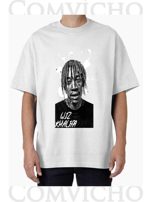 Comvicho Unisex Wiz Khalifa V7 Tasarım Baskılı Oversize Tişört