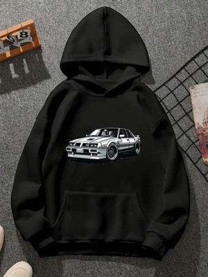 Comvicho Caar Baskılı Kapşonlu Siyah Sweatshirt