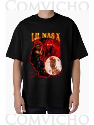 Comvicho Unisex Lıl Nas x V1 Tasarım Baskılı Oversize Tişört