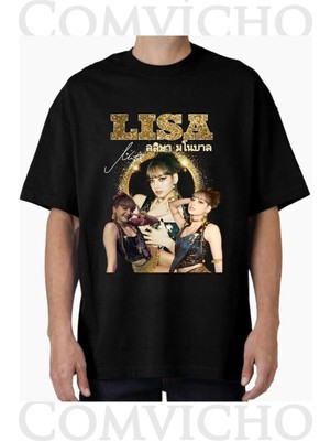 Comvicho Unisex Lısa Tasarım Baskılı Oversize Tişört