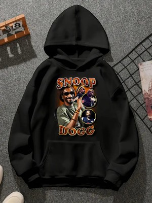 Comvicho Snoop Dogg V22 Baskılı Kapşonlu Siyah Sweatshirt