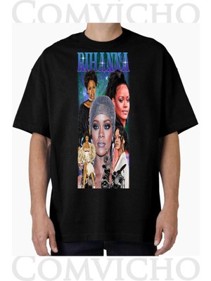 Comvicho Unisex Rıhanna V3 Tasarım Baskılı Oversize Tişört