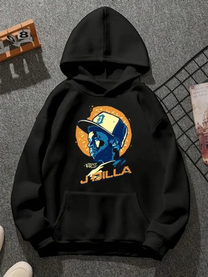 Comvicho J Dılla W1 Baskılı Kapşonlu Siyah Sweatshirt