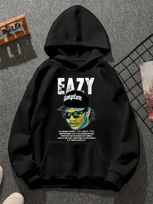 Comvicho Eazy V7 Baskılı Kapşonlu Siyah Sweatshirt