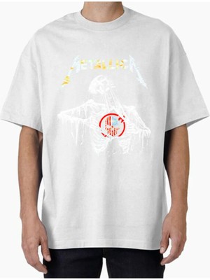 Comvicho Unisex METALLICADTF06 Tasarım Baskılı Oversize T-Shirt