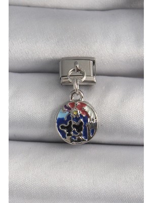 Egecen Mey Ithalat® 316L Çelik Gümüş Renk Sallantı Dünya Model Nomination Charm