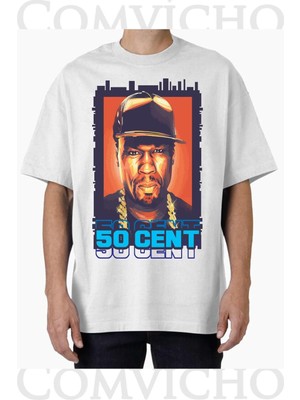 Comvicho Unisex 50 Cent V4 Tasarım Baskılı Oversize Tişört
