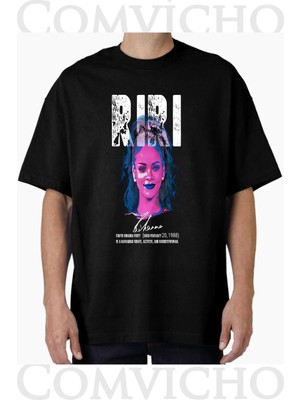 Comvicho Unisex Rıhanna V9 Tasarım Baskılı Oversize Tişört