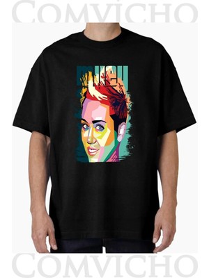 Comvicho Unisex Mıley V1 Tasarım Baskılı Oversize Tişört