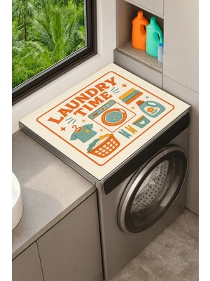 Valerine Life Çamaşır Kurutma Makinesi Üstü Düzenleyici Matı Sıvı Geçirmez Örtü Retro Laundry Time