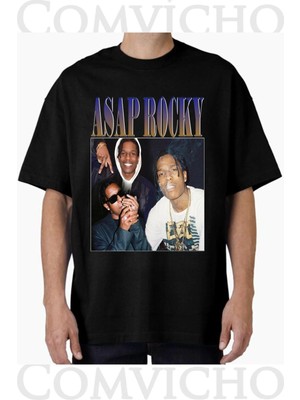 Comvicho Unisex Asap Rocky V16 Tasarım Baskılı Oversize Tişört