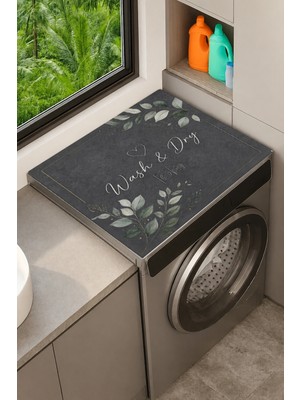 Valerine Life Çamaşır Kurutma Makinesi Üstü Düzenleyici Matı Sıvı Geçirmez Örtü Altın Yaprak Laundry