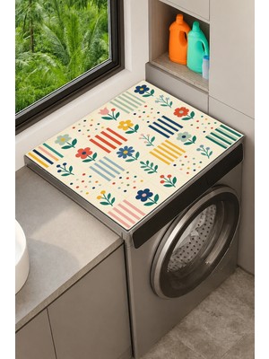 Valerine Life Çamaşır Kurutma Makinesi Üstü Düzenleyici Matı Sıvı Geçirmez Örtü  Çiçekli Patchwork