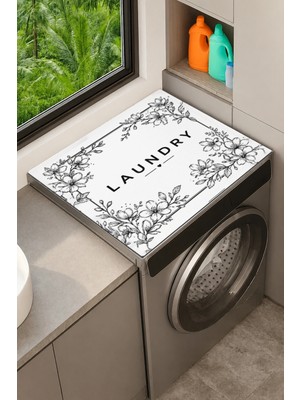 Valerine Life Çamaşır Kurutma Makinesi Üstü Düzenleyici Matı Sıvı Geçirmez Örtü Çiçekli Laundry