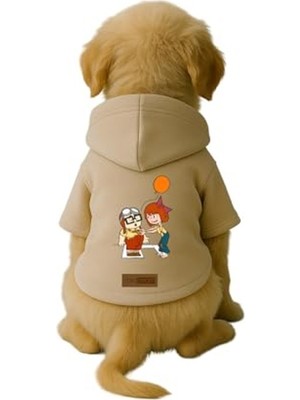 Esranın Dünyası Baskılı Bej Kapüşonlu Köpek ve Kedi Kıyafeti - L