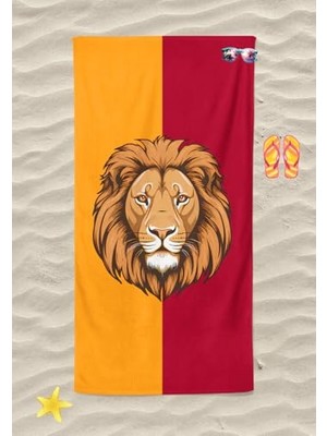 Esranın Dünyası Sarı Kırmızı Aslan Dijital Baskılı Plaj Havlusu Unisex Plaj Havlusu Deniz Havlusu