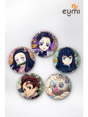 Eymi Design Demon Slayer Efsanevi Hashira & Avcılar Iğneli Buton Rozet 5li Set