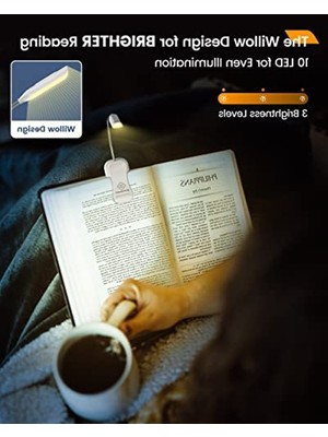 Esranın Dünyası Söğüt Yatakta Kitaplar Için Okuma Işıkları, 10LED Parlak Kitap Işığı, 3 Renk ve 3 Parlaklık, Şarj Edilebilir Kitap Işığı 80 Saat Sürer, Okuma Işığında Hafif Klips (Beyaz)          [enerji Sınıfı A]