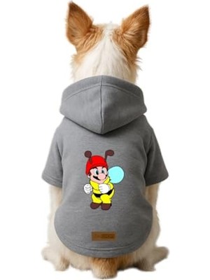 Esranın Dünyası Baskılı Gri Kapüşonlu Köpek ve Kedi Kıyafeti - Xl