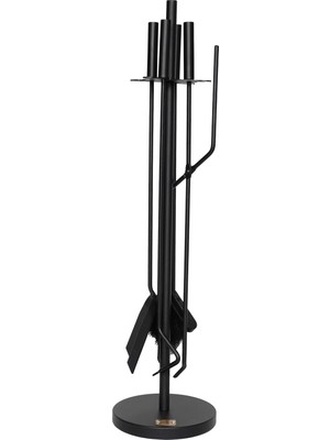 Somineco Somıneco 5 Li Lüx Ithal Siyah Yuvarlak Tabanlı Şömine-Soba Maşa Takımı Aksesuar Set 045