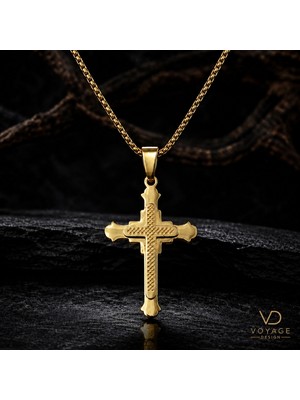 Voyage Accessory Paslanmaz Çelik Kadın Erkek Unisex Tasarım Altın Renk Haç Kolye