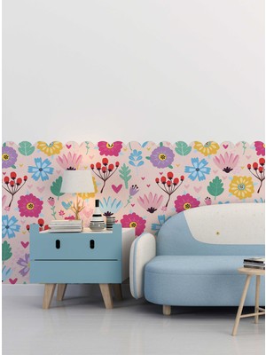 S Digital Çit Görünümlü Çiçek Desenli Dekoratif Duvar Sticker - Bebek Çocuk Odası Dekoru -6 Ölçü Seçeneği - Kendinden Yapışkanlı Mat Pvc Folyo