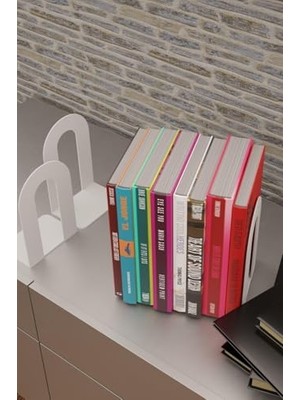 Esranın Dünyası Dekoratif Beyaz Klasik Metal Kitap Tutucu, Kitap Desteği (Ikili Set) MK4B