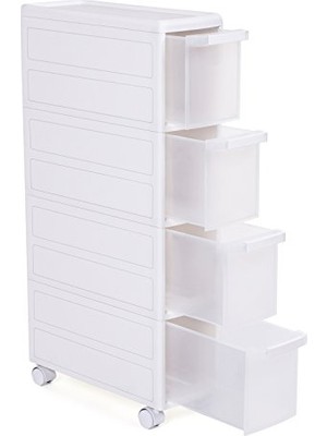 Esranın Dünyası Songmıcs 4 Çekmeceli Raf, 4 Katlı 2 Ayrı Parça Kullanım, Mutfak Rafı Banyo Raf Standı Tekerlekli Niş Raf 84,5 cm Yükseklik, Beyaz KFR05W | Mutfak Veya Banyo Için Yer Tasarruflu Raf, Çok Amaçlı, Beyaz,