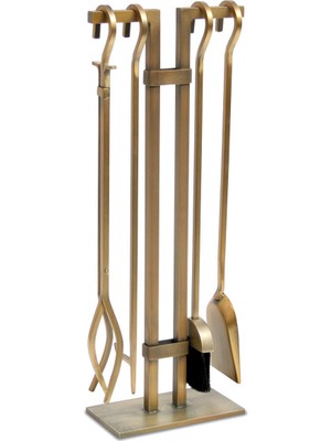 Somineco Somıneco 5 Li Lüx Ithal Antik Gold Patinalı Şömine-Soba Maşa Takımı Aksesuar Seti SG-018