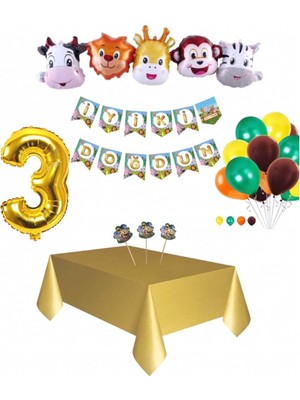 MFM Mavi Balon Parti Evi 3 Yaş Safari Doğum Günü Konsepti