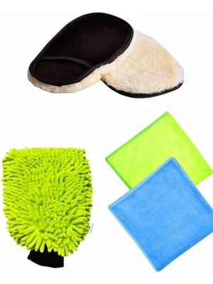 Esranın Dünyası 4’lü Araç Temizlik Seti - Mikrofiber Bez ve Eldivenler