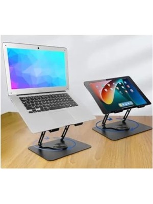 Esranın Dünyası Katlanabilir Taşınabilir Laptop Standı - 360 Derece Döner Taban, Koyu Gri