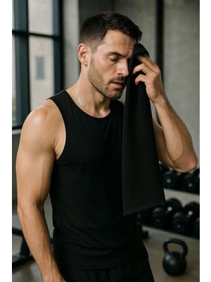 Esranın Dünyası Siyah Pamuklu Spor Fitness Havlusu, 30X100 cm Boyut