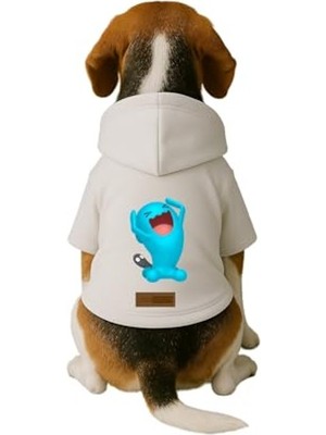 Esranın Dünyası Baskılı Beyaz Kapüşonlu Köpek ve Kedi Kıyafeti - 5xl