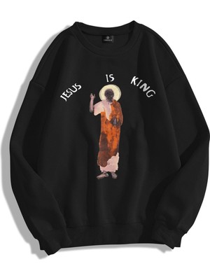 Tarzsokak Y2K Unisex Jesus Is King Bisiklet Yaka Sweatshirt Kod 1806
