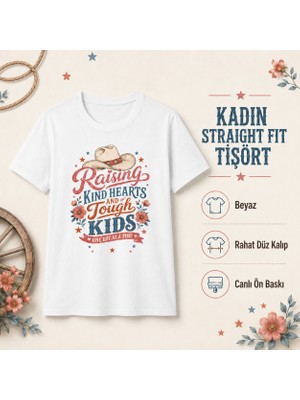 Tişört Kodu Raising Kind Hearts Baskılı Kadın Straight Fit Beyaz Tişört