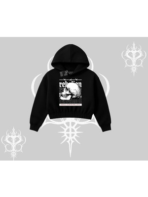 Tarzsokak Kapşonlu Crop Sweatshirt Rebellion Skull Underground Street Legacy