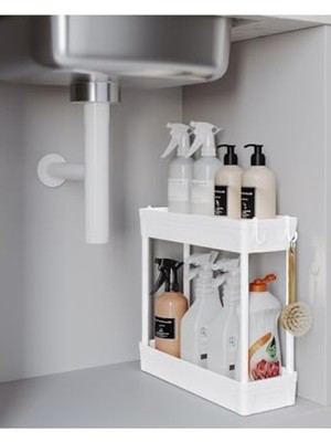 Esranın Dünyası Çok Amaçlı 2 Katlı Evye Altı Düzenleyici Askılı Banyo Organizer Raf