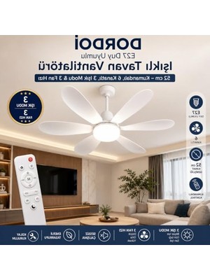 Esranın Dünyası 52 cm Kumandalı Tavan Vantilatörü, 6 Kanatlı ve 3 Farklı Işık Modu