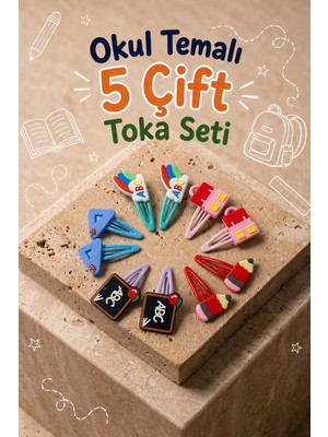Bony Socks Kız Çocuk Okul Temalı 5 Çift Pens Toka Seti Renkli