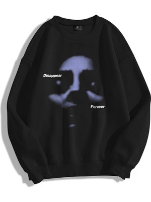 Tarzsokak Unisex Disappear Forever Bisiklet Yaka Sweatshirt Siyah