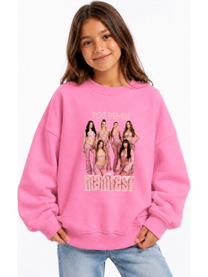 Fasardi Manifest Girls M6NIFESTGIRLS Baskılı Oversize Şardonsuz Uzun Kollu Kız Çocuk Sweatshirt
