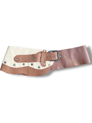 Yılday Gür Butik Kadın Kahverengi & Krem Hakiki Deri Kemer - Forêt El Yapımı Tasarım - Standart Beden