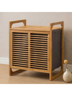 Zenviaa Kalın Bambu 2 Bölmeli Kirli Çamaşır Sepeti 54X35X60 cm ZENVIAA365423